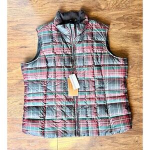 Eddie Bauer Goose Down Puffer Vest Red Tartan Plaid Womens Size-2XL